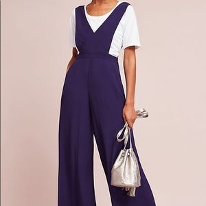 [Maeve] Purple Apron Wide Leg Jumpsuit